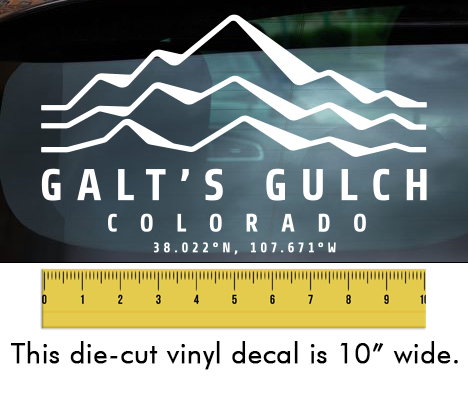 Galt's Gulch (Mountain Range) - White Vinyl Decal/Sticker (10" wide)