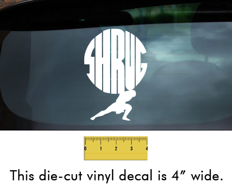 Shrug - White Vinyl Decal/Sticker (4" wide)