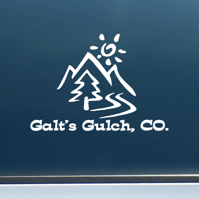 Galt's Gulch, CO - White Vinyl Decal/Sticker (Larger Size - 7" wide)
