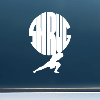 Shrug - White Vinyl Decal/Sticker (4" wide)