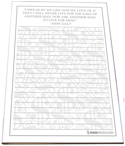 John Galt's "I Swear" Quote Stationery Notepad (8.5" x 5.5", 50 pages)